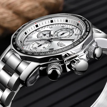 2020 LIGE Modne zegarki męskie ze stali nierdzewnej top luksusowej marki sportowy chronograf kwarcowy zegarek męskie białe zegary Relogio Masculino