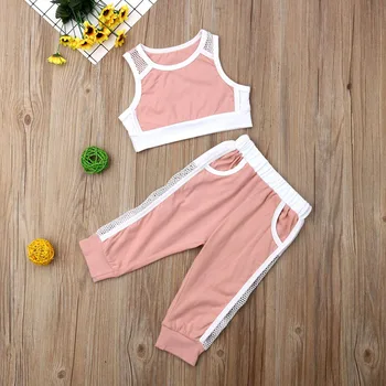 Pudcoco US Stock Toddler Girls 1-6Y Summer Tank Crop Solid Tops+Mesh Lace Pants odzież sportowa strój sportowy