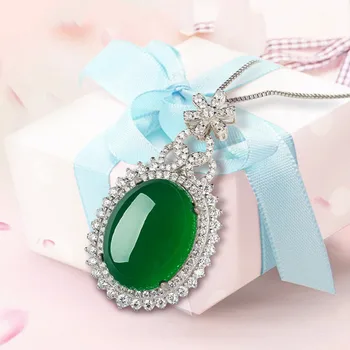 Urządzony w luksusowym zielony nefryt naszyjnik dla kobiet femme szmaragd kamień Cyrkon Diament białe złoto srebrny kolor partii biżuterii prezent