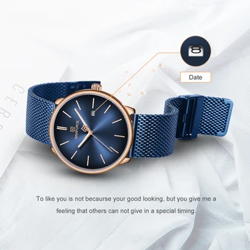 NAVIFORCE New Luxury Couples Wtahces Women Niebieski zegarek dla mężczyzn zegarek kwarcowy 5Color Mesh belt Fashion Watch Lady Clock Gift