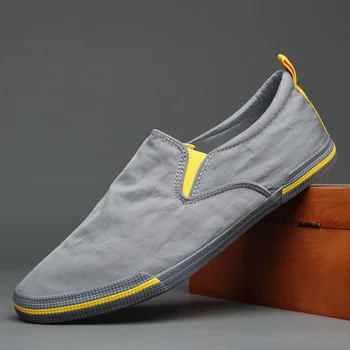 Okrągły nosek męska płótnie buty nowy styl oddychająca podstawowy Slip-on męskie casual buty do biegania pedału leniwe letnie mokasyny dla Mens789