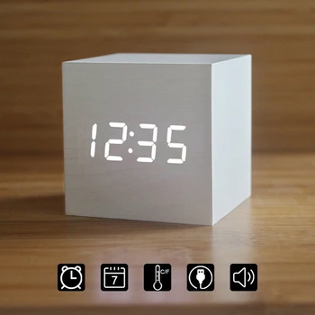 Mini drewniane dźwięki zarządzania zegarek nowy, nowoczesny drewniany cyfrowy led biurko budzik, stolik nocny zegar kalendarz stół wystrój