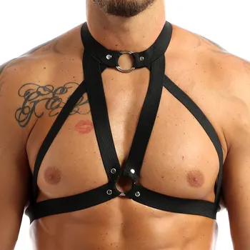 Mens Male Fashion Klubowa Body Chest Harness Belt Metal O-Ring Regulowany Pasek Na Ramię Club Barwear Więzów Costume