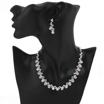 TREAZY musujące Kryształ ślubne zestawy biżuterii kolor srebrny naszyjnik naszyjnik kolczyki bransoletka zestaw dla kobiet rhinestone zestaw biżuterii ślubnej