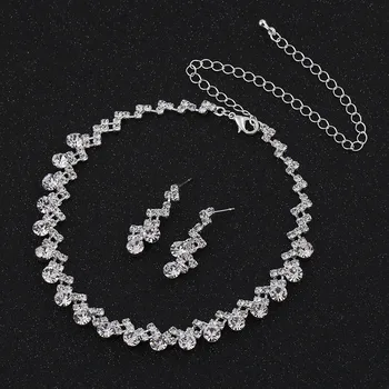 TREAZY musujące Kryształ ślubne zestawy biżuterii kolor srebrny naszyjnik naszyjnik kolczyki bransoletka zestaw dla kobiet rhinestone zestaw biżuterii ślubnej