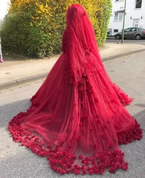 3D kwiat Burgundia muzułmańskie suknie ślubne 2020 arabski plus rozmiar Islamski hidżab suknia z długimi rękawami z tiulu kaftan Turcja Suite