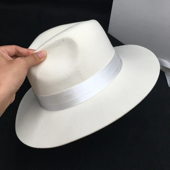 Jesień/zima wełna, biała damska jazzowa kapelusz Panama kapelusz moda płaski gzyms Anglii pan kontrakt kapelusz dla mężczyzn filcu kapelusze