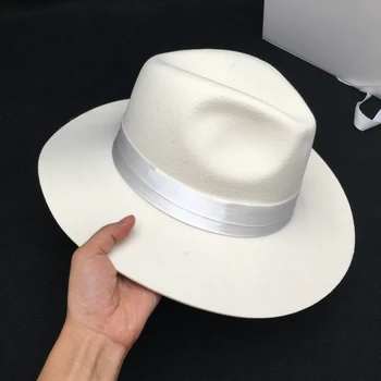 Jesień/zima wełna, biała damska jazzowa kapelusz Panama kapelusz moda płaski gzyms Anglii pan kontrakt kapelusz dla mężczyzn filcu kapelusze