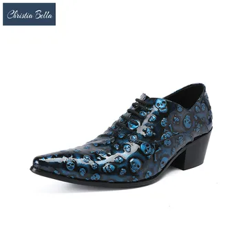 Valeria Bella Skull Dress Shoes Plus Size 47 męskie formalne buty z ostrym czubkiem biznes ślubne lakierowane оксфордские buty dla mężczyzn