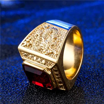 Luksusowy Podwójny Smok Palec Pierścień Tytanu Stali Kryształ Odlewania Złota Kolor Moda Biżuteria Dla Człowieka Rocznica Partii Prezenty