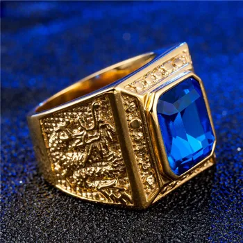 Luksusowy Podwójny Smok Palec Pierścień Tytanu Stali Kryształ Odlewania Złota Kolor Moda Biżuteria Dla Człowieka Rocznica Partii Prezenty