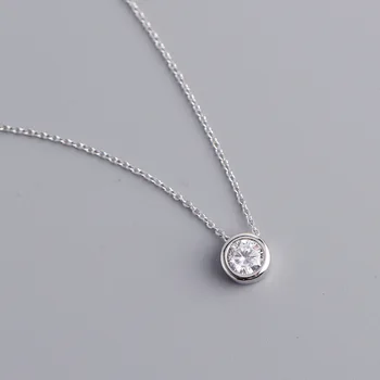 ElfoPlataSi autentyczne 925 srebro moda okrągły połyskujące CZ wisiorek naszyjnik dla kobiet srebro biżuteria DA842