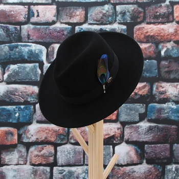 GEMVIE unisex wełniany filc фетровая kapelusz zorganizowany czarny pasek z piórem klasyczna гангстерская Panama Zimowa jazzowa czapka