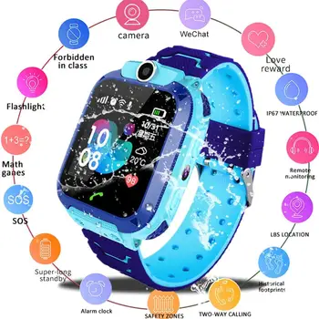 Q12 wodoodporny chłopcy dziewczyny prezent Smartwatch dla dzieci z kartą Sim, aparat dzieci SOS telefon zegarek smart-zegarek dla IOS Android