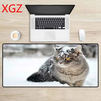 XGZ Animal Winter Wzór Cat Duża podkładka pod mysz czarny szew biuro laptop biuro kauczuk naturalny antypoślizgowy dywanik mata
