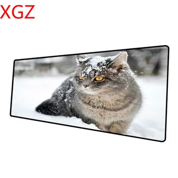 XGZ Animal Winter Wzór Cat Duża podkładka pod mysz czarny szew biuro laptop biuro kauczuk naturalny antypoślizgowy dywanik mata