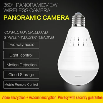 Panoramiczny żarówka kamera Full HD 1080P 360 stopni Fisheye Wi-fi LED Light lamp E27 IP IR Night Vision Dome Security Camera