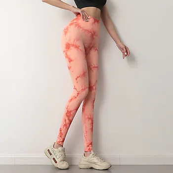 NORMOV Women bezszwowe legginsy do jogi Tie Dye Print Gym Sexy Leggings Peach Hip bezszwowa odzież bieganie fitness joga spodnie