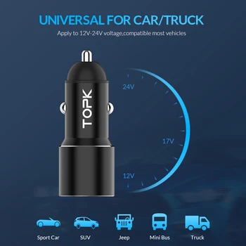 TOPK Dual USB Car Charger For iPhone Quick Charge 3.0 A Fast Car Charger Phone Charger For Xiaomi Samsung Phone Charger in Car