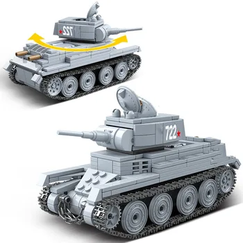 Wojskowa seria ii wojna Światowa Radziecki BT-7, lekka kawaleria czołg żołnierzy broń DIY model bloki zabawki prezenty