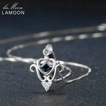 Lamoon Princess Cut prawdziwy kwadratowy Szafir 925 srebro łańcuch naszyjnik wisiorek biżuteria S925 LMNI055