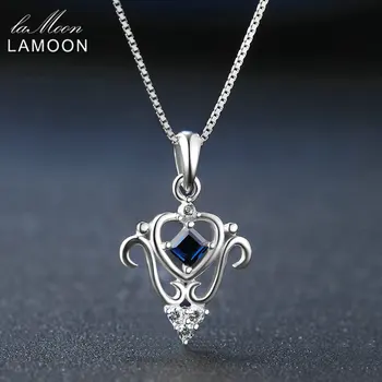Lamoon Princess Cut prawdziwy kwadratowy Szafir 925 srebro łańcuch naszyjnik wisiorek biżuteria S925 LMNI055