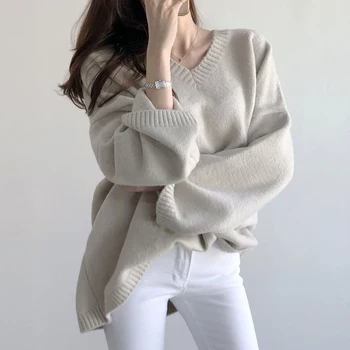 WAVSIYIER grube dzianiny ładny jednolity elegancki sweter 2020 koreańska kobieta zbyt duży sweter damski luźny sweter vintage jesień zima