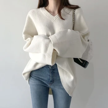 WAVSIYIER grube dzianiny ładny jednolity elegancki sweter 2020 koreańska kobieta zbyt duży sweter damski luźny sweter vintage jesień zima