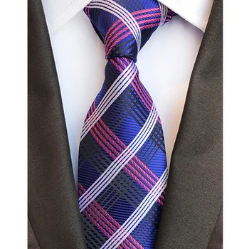 Klasyczny męski krawat 8 cm kratka w kratkę w paski krawat jedwabny żakardowe tkaniny szyi krawaty dla dorosłych biznes poprawiny szyjny głowy prezent