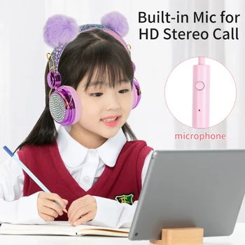 Cat Ear słuchawki przewodowa muzyka słuchawki stereo z mikrofonem dla dzieci dziewczyny zestaw Świąteczny prezent 85dB limit ochrony słuchu