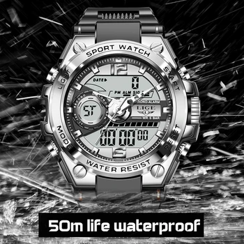 2021 LIGE Sport Men kwarcowy zegar cyfrowy Creative Diving Zegarki Men Wodoodporny Alarm Watch Dual Display Clock Relogio Masculino
