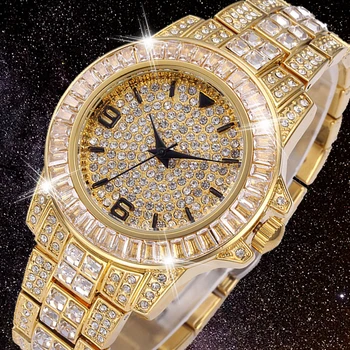 18K Gold Men Watch Role iced-out Męskie zegarek kwarcowy hip-hop Bling Full Diamonds Clock Hours stal nierdzewna Reloj Hombre 2020