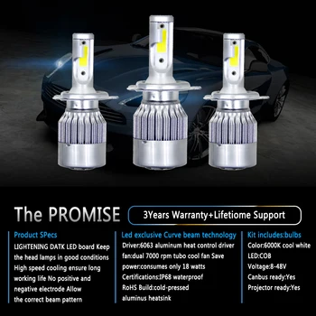 Muxall New LED Car Headlight with LED Light 7600LM Lamp H1 H3 H4 H7 H11 H13 H27 9004 9005 9006 HB4 HB5 9007