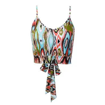 Bohemian Modal Elastan Summer Woman Crop Top Printed bez ramiączek, V-neck Koszulka plaży plus rozmiar M30159