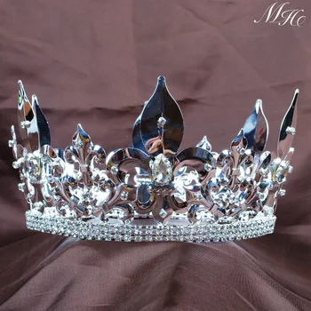 Król męskie korony tiary Cesarski średniowieczny Kryształ pełna Роулд diadem ślubny wieczorowe ozdoby do włosów