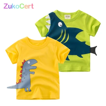 Zukocert 2szt dziecięca, bawełniana koszulka z krótkim rękawem i nadrukiem O-neck sweter unisex bluzki z krótkim rękawem lato wydruku dinozaur T-Shir
