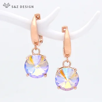 S&Z projekt kolorowe okrągłe, duże kryształowe kolczyki kolczyki 585 różowe złoto, białe złoto dla kobiet dekoracje ślubne moda elegancki prezent