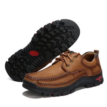 2019 nowa, wysokiej jakości buty Męskie skóra naturalna Casual buty wodoodporne robocze buty mokasyny ze skóry wołowej skóry plus rozmiar 38-48