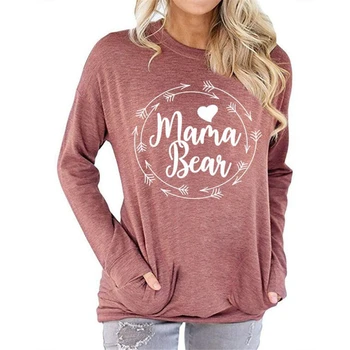 Zima 2020 kobiet hot styl przewodnik bluza Mama Bear monogram t-shirt z okrągłym dekoltem i długimi rękawami