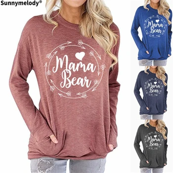 Zima 2020 kobiet hot styl przewodnik bluza Mama Bear monogram t-shirt z okrągłym dekoltem i długimi rękawami