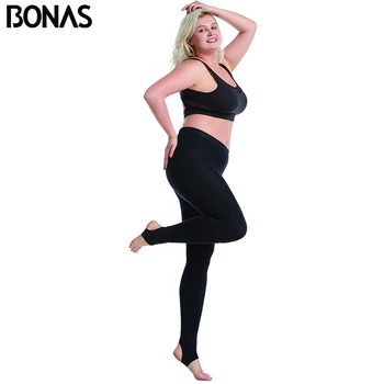 BONAS Woman czarne legginsy elastyczność oddychający poliester grube aksamitne spodnie legginsy Queen Size ciepłe legginsy odzież Damska