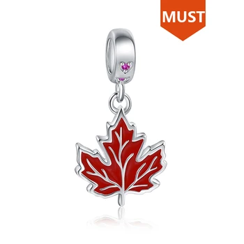 SG srebra próby 925 liść klonu zawieszenia z czerwoną emalią flaga Kanady Urok koraliki Diy fit oryginalna bransoletka dla kobiet prezenty