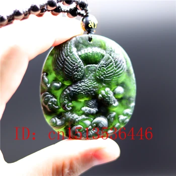 Chiński czarny zielony nefryt Orzeł jade wisiorek naturalny Obsydian naszyjnik Urok biżuteria moda amulet szczęścia prezenty Mężczyźni Kobiety