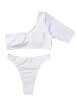 MSemis Wysoka Talia stroje kąpielowe dla kobiet strój kąpielowy 2020 zestaw bikini miękki strój kąpielowy jedno ramię skrócony top z Dolnym bielizną