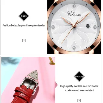 2020 CHENXI Watch For Women Fashion Dress rhinestone kwarcowy luksusowe kolorowe skórzane zegarek Wodoodporny proste i cienkie prezent zegarek