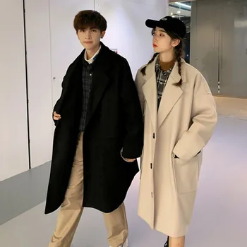 Męski płaszcz 2019 jesień i zima Nowy jednolity kolor długi rozdział para ciepła kurtka młodzieżowa osobowość trend odzież męska