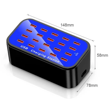 YC-A20 USB 20 Multi-Port Charger Desktop 100W Fast Charging Station Adapter