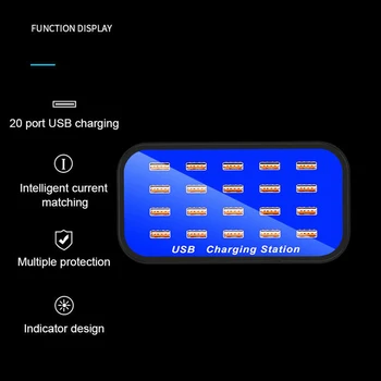 YC-A20 USB 20 Multi-Port Charger Desktop 100W Fast Charging Station Adapter