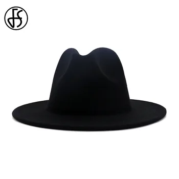 FS 60 cm czarny wielbłąd Patchwork Panama wełniany filc фетровая kapelusz, kapelusze kobiety mężczyźni широкополая трилби gracz partia Lady Jazz czapki