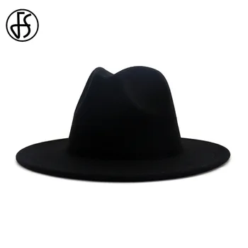 FS 60 cm czarny wielbłąd Patchwork Panama wełniany filc фетровая kapelusz, kapelusze kobiety mężczyźni широкополая трилби gracz partia Lady Jazz czapki